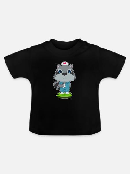 Waschbär Krankenschwester - Baby Bio-T-Shirt mit Rundhals - Schwarz