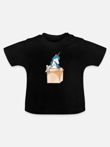 Einhorn Karton - Baby Bio-T-Shirt mit Rundhals - Schwarz