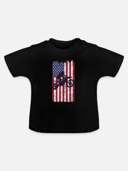 Dirt Biking USA-Flagge - Baby Bio-T-Shirt mit Rundhals - Schwarz