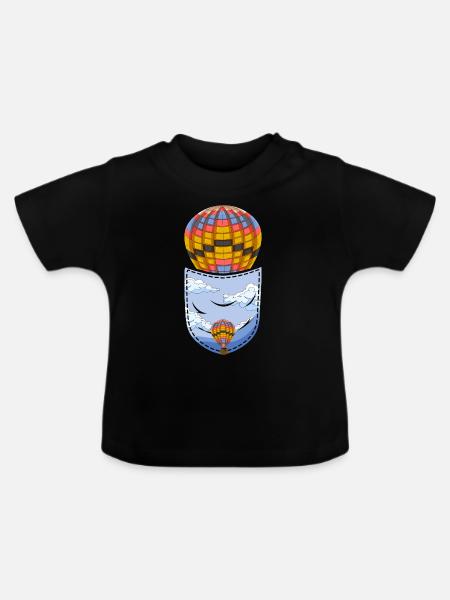 Ballonfahrt Geschenk Brusttasche Heißluftballon - Baby Bio-T-Shirt mit Rundhals - Schwarz
