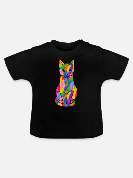 Katze Bunt - Baby Bio-T-Shirt mit Rundhals - Schwarz