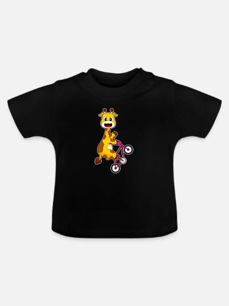 Giraffe Fahrrad - Baby Bio-T-Shirt mit Rundhals - Schwarz