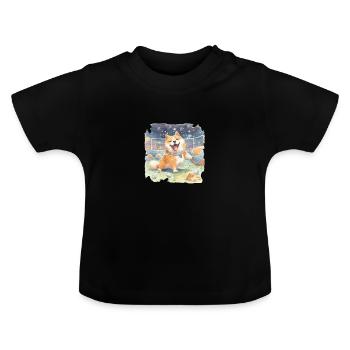 japanisch Hund Shiba Inu buntes Aquarell Fußball - Baby Bio-T-Shirt mit Rundhals - Schwarz - Vorne