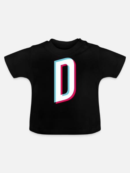 D - Buchstabe D - Baby Bio-T-Shirt mit Rundhals - Schwarz