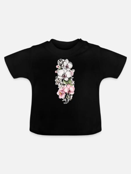 Orchidee rankend - Baby Bio-T-Shirt mit Rundhals - Schwarz