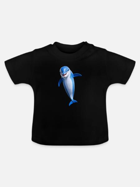 Fröhlicher Delphin - Baby Bio-T-Shirt mit Rundhals - Schwarz