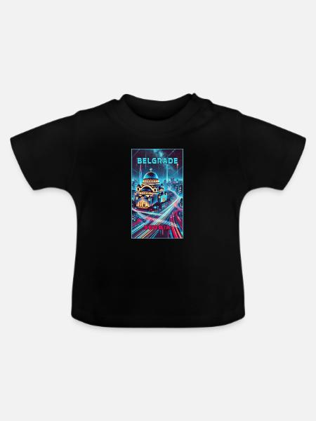 Belgrad Serbien Skyline Design - Baby Bio-T-Shirt mit Rundhals - Schwarz