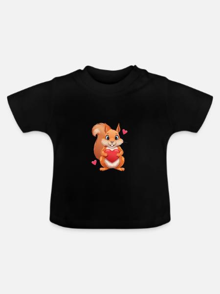 Écureuil mignon avec coeur - T-shirt bio col rond Bébé - noir