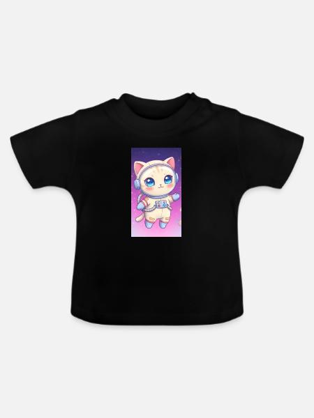 Astronaut Kätzchen - Baby Bio-T-Shirt mit Rundhals - Schwarz