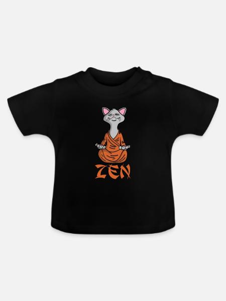 Katze beim Yoga - Baby Bio-T-Shirt mit Rundhals - Schwarz