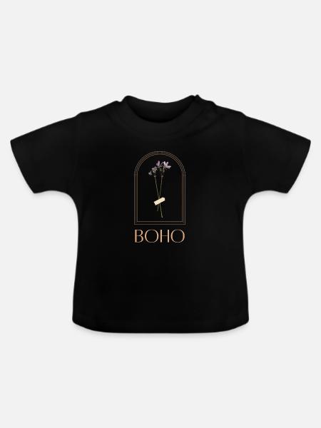 Boho Blütenstrauß im Bogenrahmen - Baby Bio-T-Shirt mit Rundhals - Schwarz