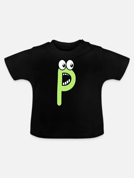 P - letter P with eyes 👀 - Baby Organic T-Shirt with Round Neck - black