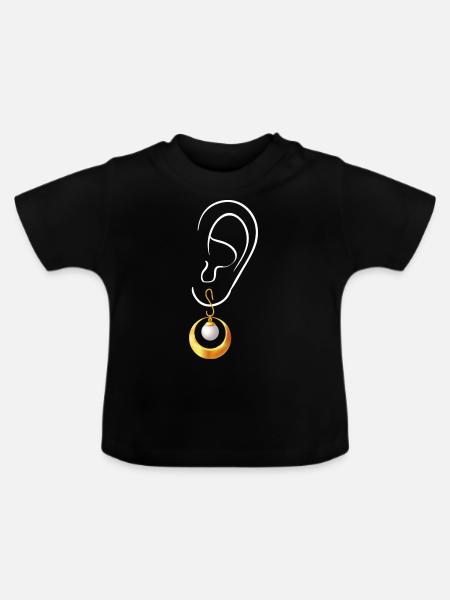 Ohr mit Ohrring - Baby Bio-T-Shirt mit Rundhals - Schwarz
