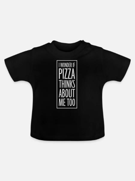 pizza thinks about me - Baby Bio-T-Shirt mit Rundhals - Schwarz