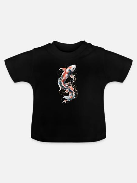 Florale Mechanische Koi - Baby Bio-T-Shirt mit Rundhals - Schwarz