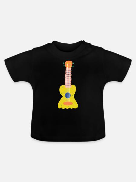 Gelbe Gitarre - Baby Bio-T-Shirt mit Rundhals - Schwarz