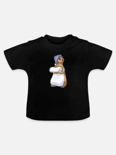 Erdmännchen Schlafen Decke - Baby Bio-T-Shirt mit Rundhals - Schwarz