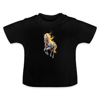 Étoile à la crinière dorée - T-shirt bio col rond Bébé - noir - Devant