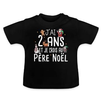 2 ans Père Noël Anniversaire Fille Garçon Fillette - T-shirt bio col rond Bébé - noir - Devant