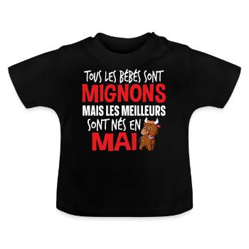 Bébé Mai Taureau Naissance Cadeau Baby - T-shirt bio col rond Bébé - noir - Devant