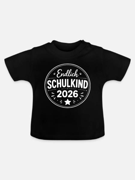 Endlich Schulkind 2026 Sticker - Baby Bio-T-Shirt mit Rundhals - Schwarz