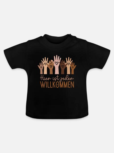 Hier ist jeder willkommen - Baby Bio-T-Shirt mit Rundhals - Schwarz