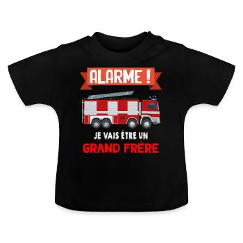 Alarme Annonce Grand Frère Cadeau Naissance - T-shirt bio col rond Bébé - noir - Devant