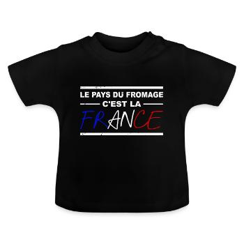Humour Fromage France Citation - T-shirt bio col rond Bébé - noir - Devant