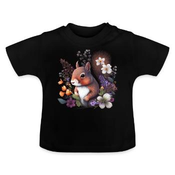 Fleurs d’écureuil mignonnes, animaux indigènes - T-shirt bio col rond Bébé - noir - Devant