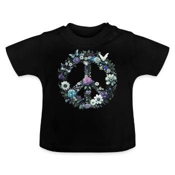 Peace Sign Flowers, Peace Symbol, Peace Sign - Baby Organic T-Shirt with Round Neck - black - Front