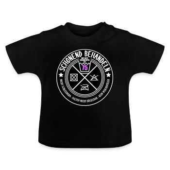 Schonend behandeln Schachtel 75 | Farben änderbar - Baby Bio-T-Shirt mit Rundhals - Schwarz - Vorne