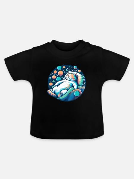 Zoned out Cat - Baby Organic T-Shirt with Round Neck - black