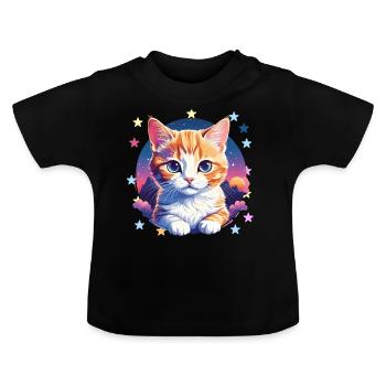 Aventure de chaton étoilé - T-shirt bio col rond Bébé - noir - Devant