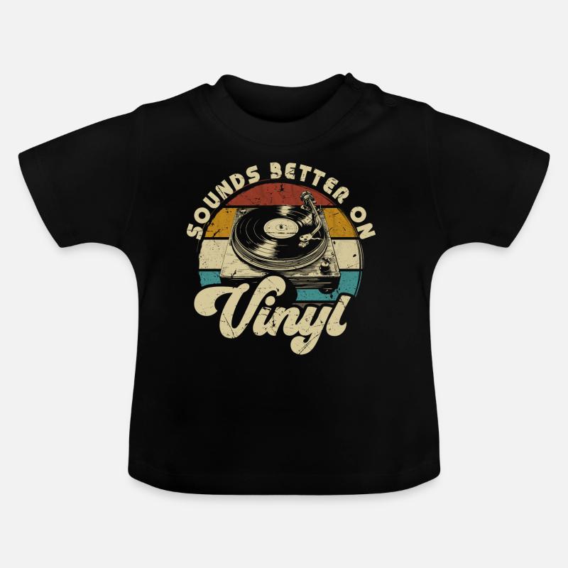 vinyle vinyle musique platine rétro - T-shirt bio col rond Bébé - noir