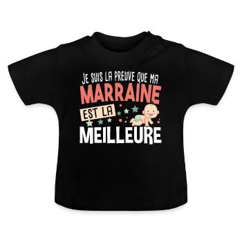Marraine Bébé Cadeau Nourrisson Naissance - T-shirt bio col rond Bébé - noir - Devant