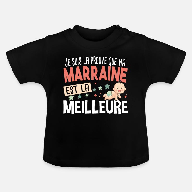 Marraine Bébé Cadeau Nourrisson Naissance - T-shirt bio col rond Bébé - noir