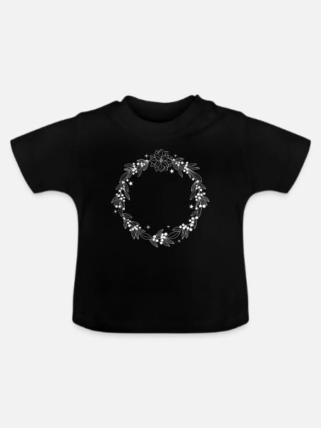Weihnachtskranz personalisierbar mit deinem Text - Baby Bio-T-Shirt mit Rundhals - Schwarz