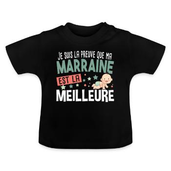 Marraine Bébé Cadeau Nourrisson Naissance - T-shirt bio col rond Bébé - noir - Devant