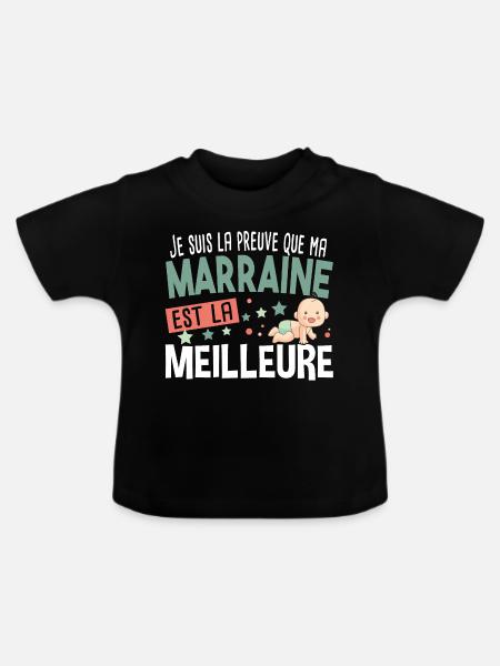 Marraine Bébé Cadeau Nourrisson Naissance - T-shirt bio col rond Bébé - noir