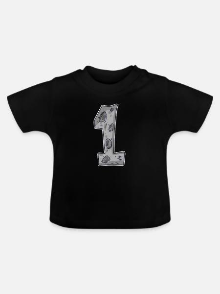 1 - Erster Eins Mond - Baby Bio-T-Shirt mit Rundhals - Schwarz