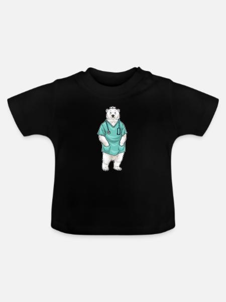 Eisbär Arzt Stethoskop - Baby Bio-T-Shirt mit Rundhals - Schwarz