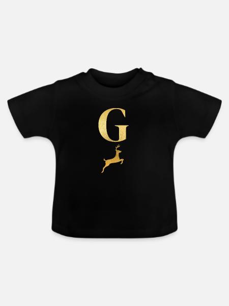 Buchstabe g goldener Hirsch - Geschenkidee - Baby Bio-T-Shirt mit Rundhals - Schwarz