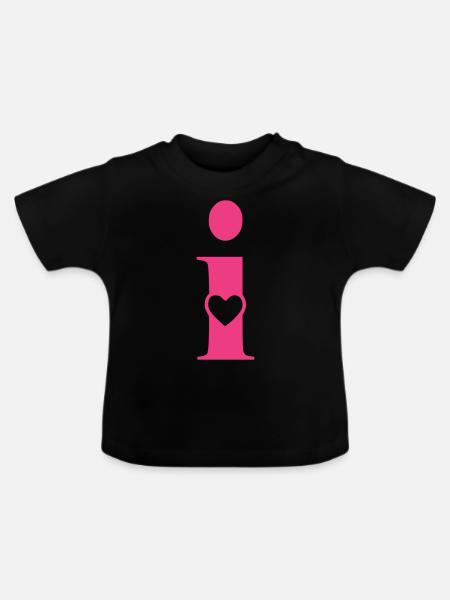 Buchstabe i Anfangsbuchstabe mit Herz - Baby Bio-T-Shirt mit Rundhals - Schwarz