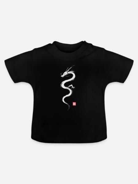 Japanese Dragon Minimal Art - Baby Bio-T-Shirt mit Rundhals - Schwarz