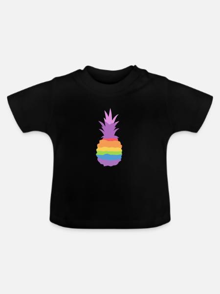 Ananas Regenbogen - Baby Bio-T-Shirt mit Rundhals - Schwarz