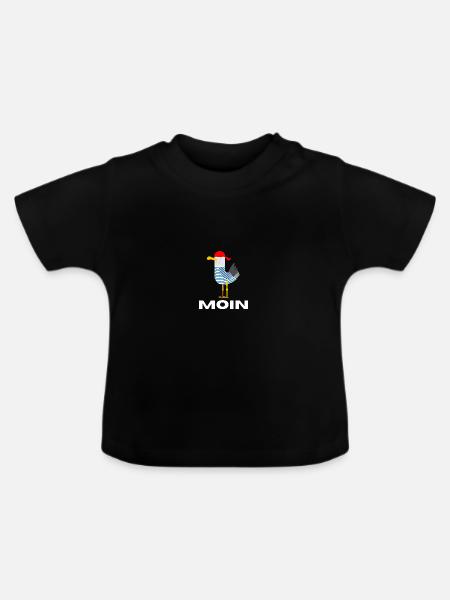 Moin Möwe Deutsch Geschenk - Baby Bio-T-Shirt mit Rundhals - Schwarz