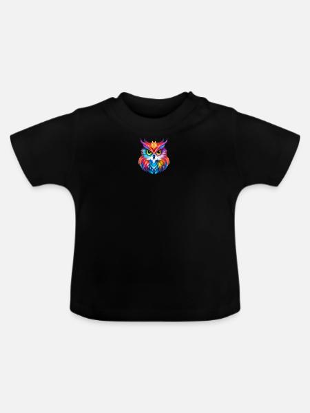 Eulen Design - Baby Bio-T-Shirt mit Rundhals - Schwarz