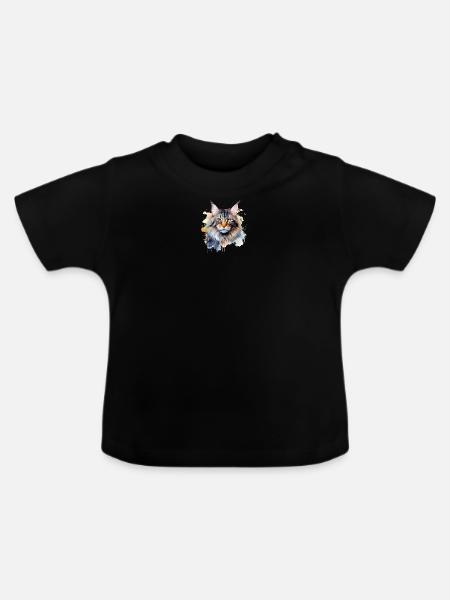 Katze Wasserfarben Maincoon - Baby Bio-T-Shirt mit Rundhals - Schwarz