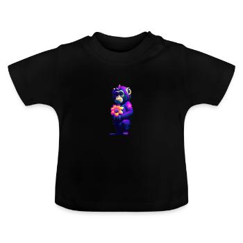 Knalliges Blumenäffchen - Baby Bio-T-Shirt mit Rundhals - Schwarz - Vorne
