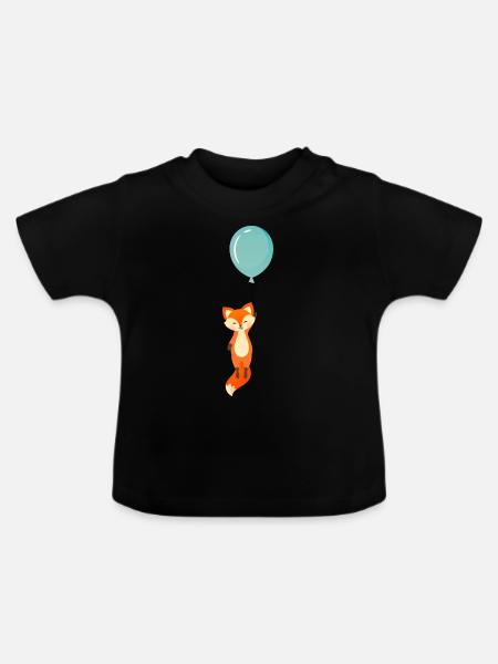 Fuchs Fliegt Luftballon Schlaufuchs Einschulung - Baby Bio-T-Shirt mit Rundhals - Schwarz